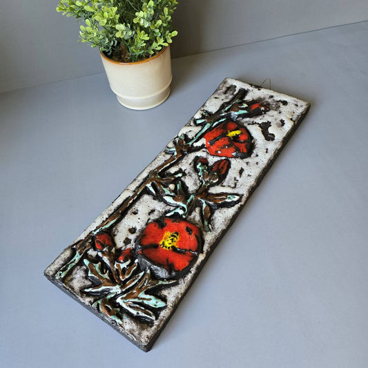 Ruscha Wandtafel aus Keramik, Wandplatte roter Mohn, 1960er