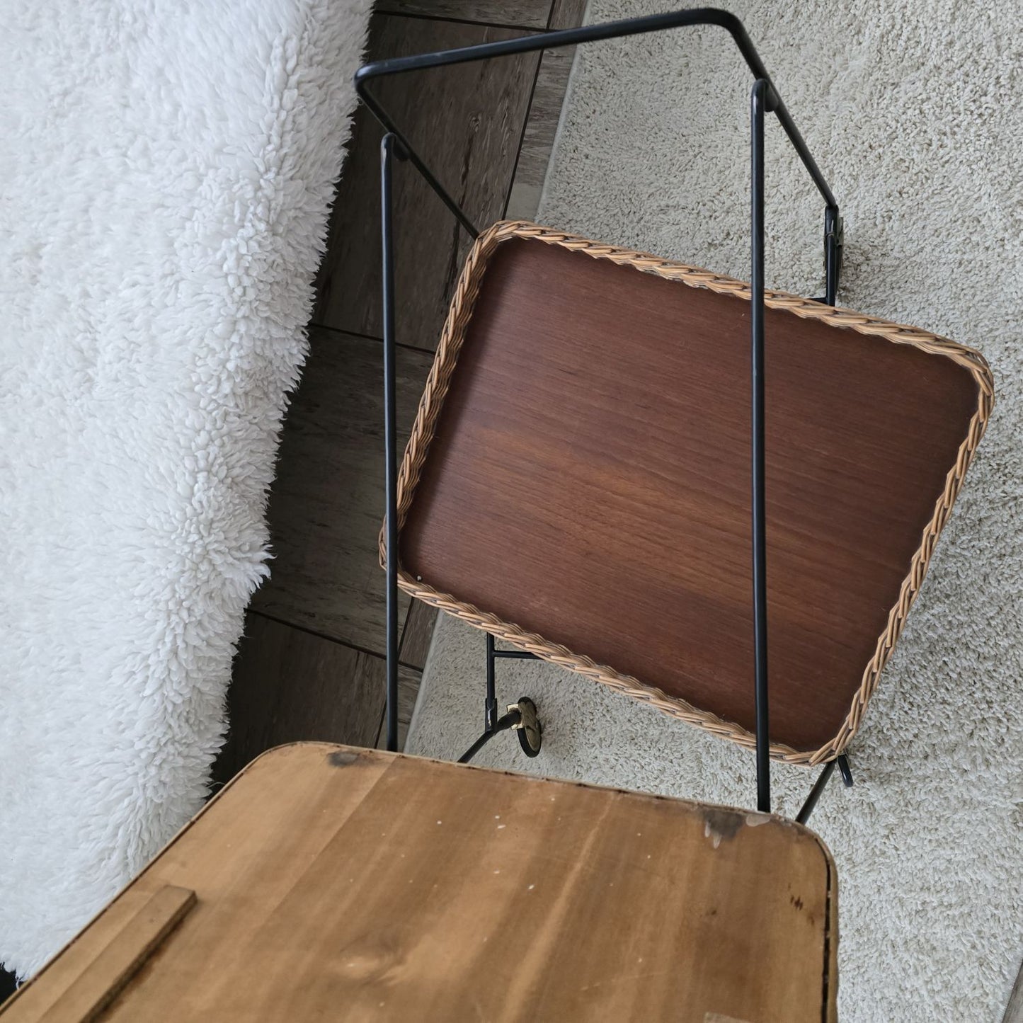 Barwagen - Servierwagen mit abnehmbaren Tabletts mit Korbgeflecht - 1960 1970