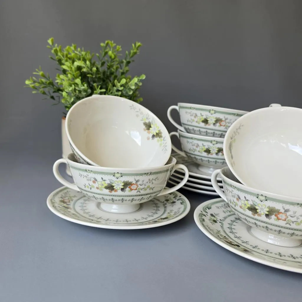 Royal Doulton Provencal - Suppentassen mit Unterteller - 6er Set
