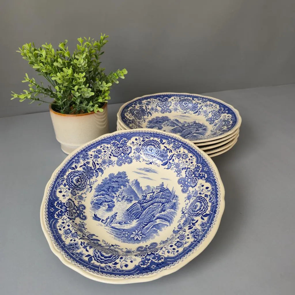 6er Set Suppenteller - Villeroy & Boch Burgenland Blau - grüne Bodenmarke