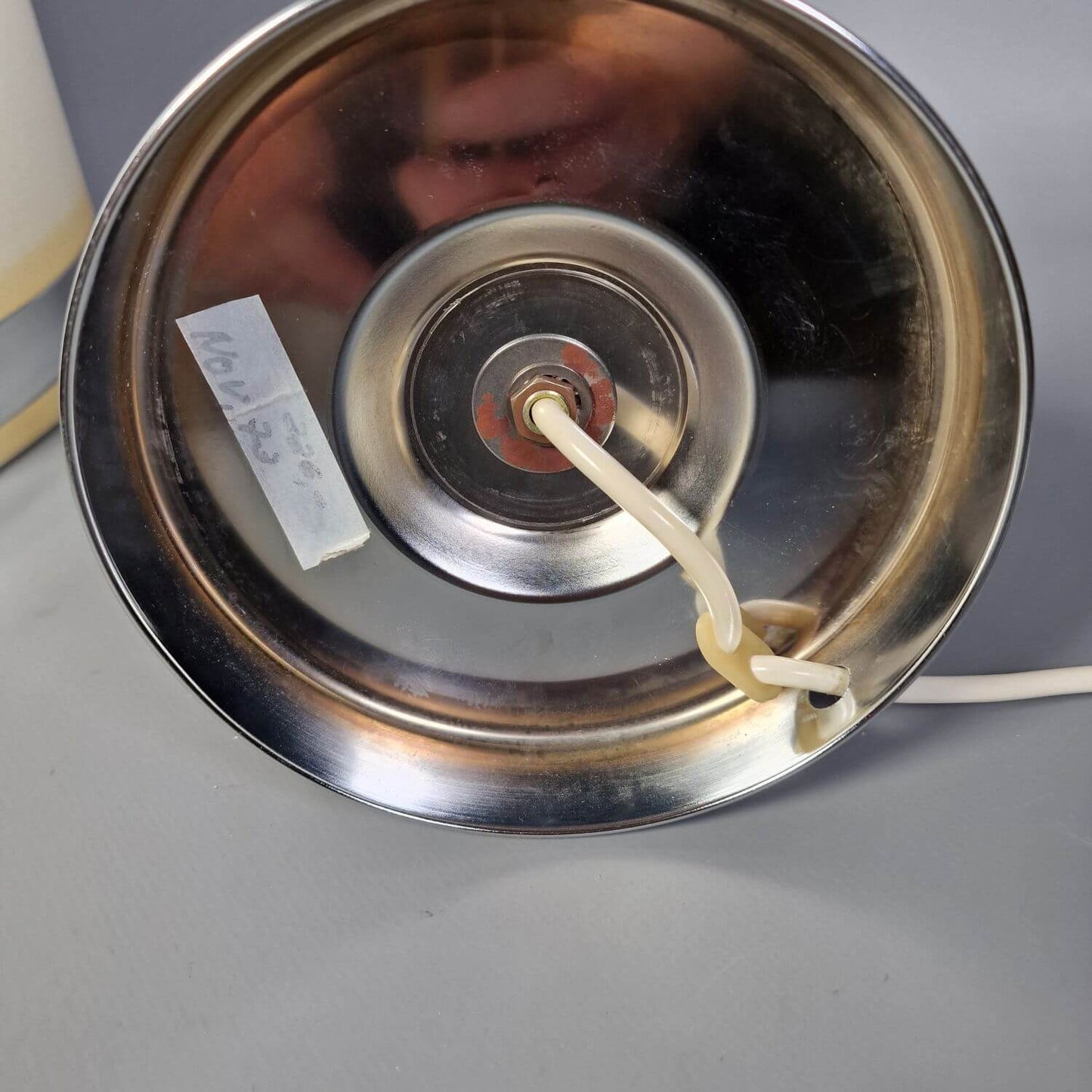 Design Tischleuchte 70er Jahre - Chrom - schwarz weiß - Große Tischlampe