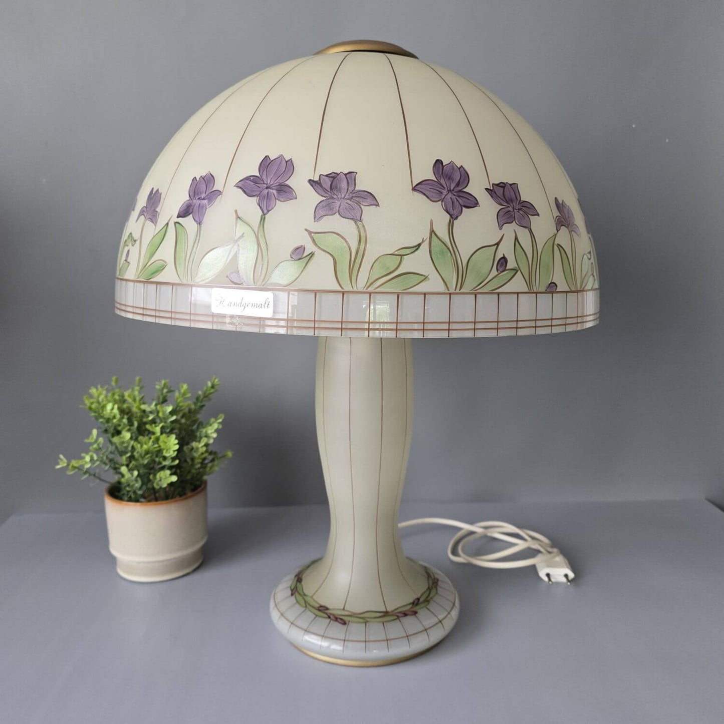Doria Pilzlampe Tischlampe – handbemaltes Opalglas 60er