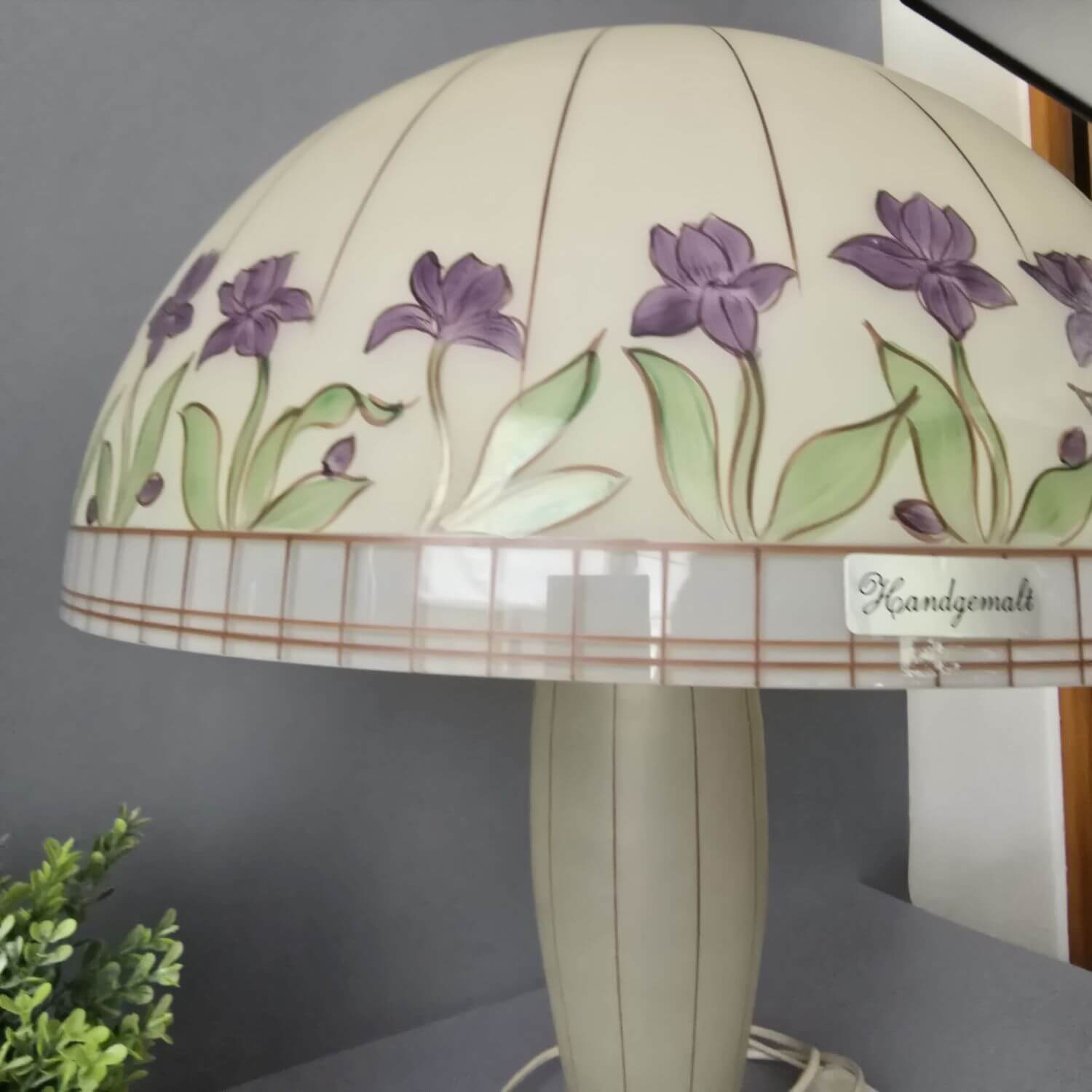 Doria Pilzlampe Tischlampe – handbemaltes Opalglas 60er