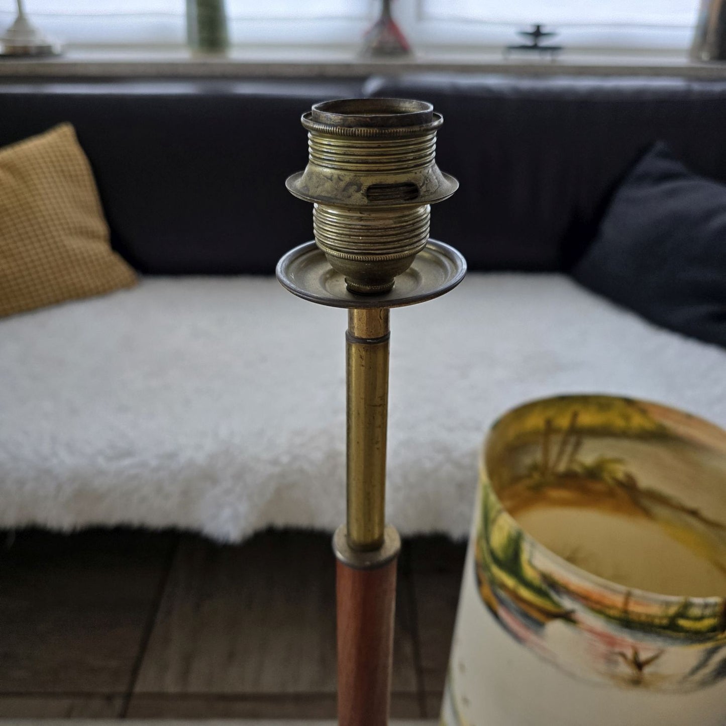 Mid Century Tripod Stehleuchte - 50er 60er Jahre - Teak - Messing - Floor Lamp