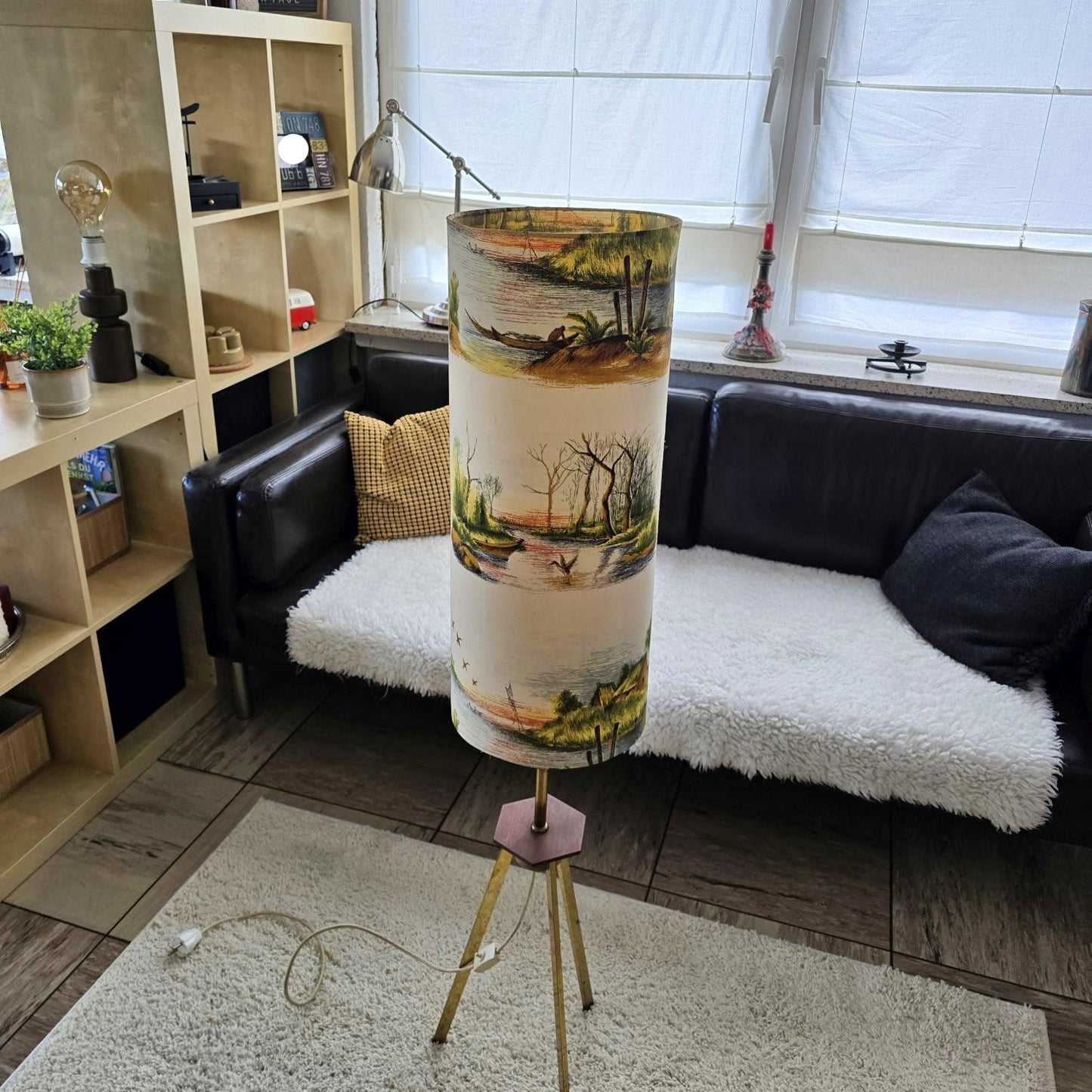 Mid Century Tripod Stehleuchte - 50er 60er Jahre - Teak - Messing - Floor Lamp