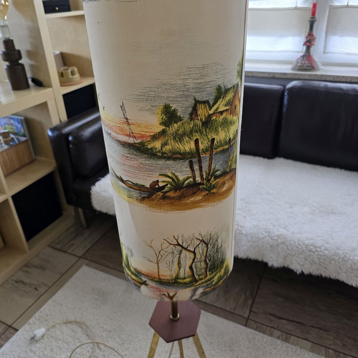 Mid Century Tripod Stehleuchte - 50er 60er Jahre - Teak - Messing - Floor Lamp
