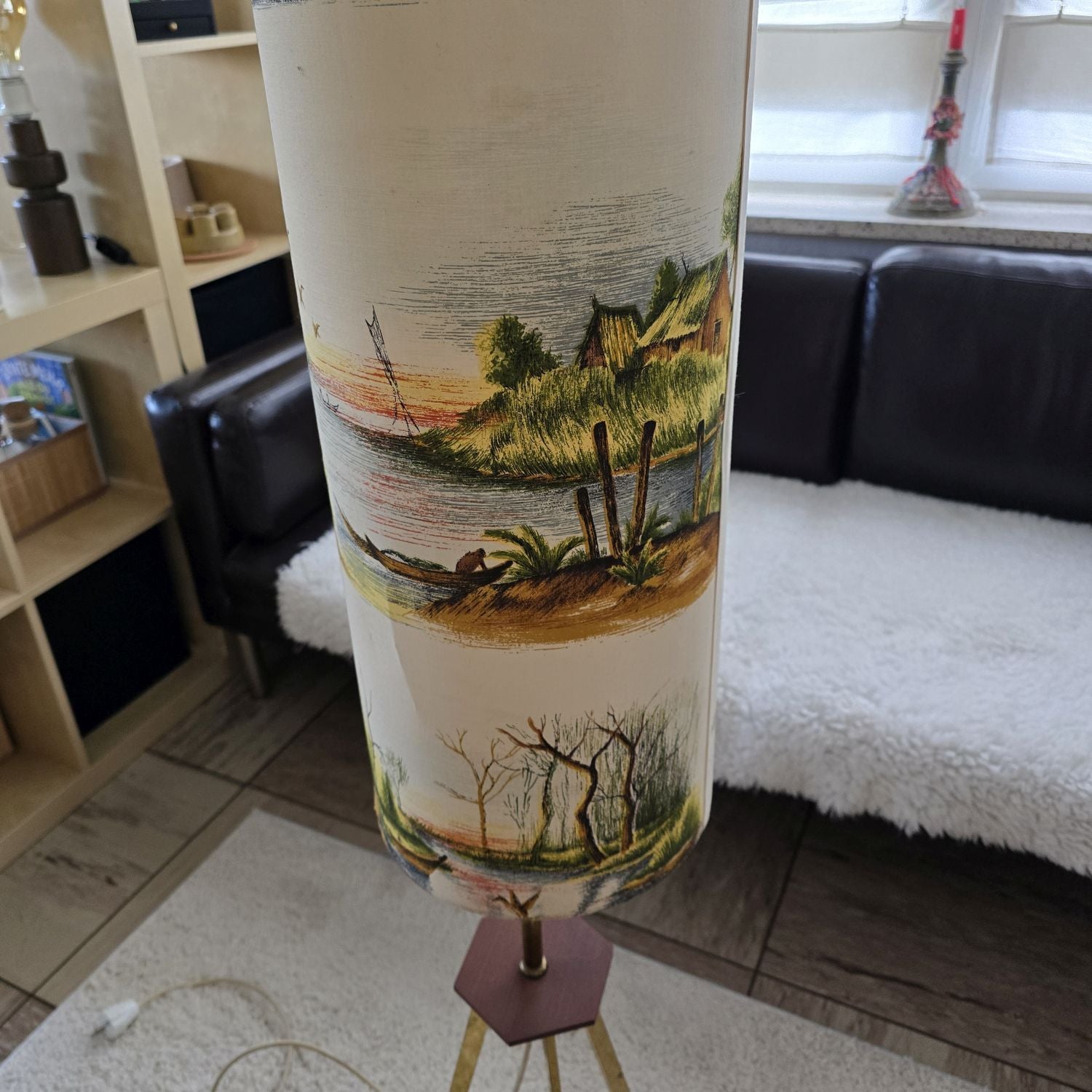 Mid Century Tripod Stehleuchte - 50er 60er Jahre - Teak - Messing - Floor Lamp