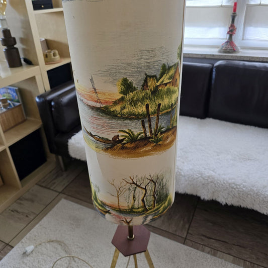 Mid Century Tripod Stehleuchte - 50er 60er Jahre - Teak - Messing - Floor Lamp