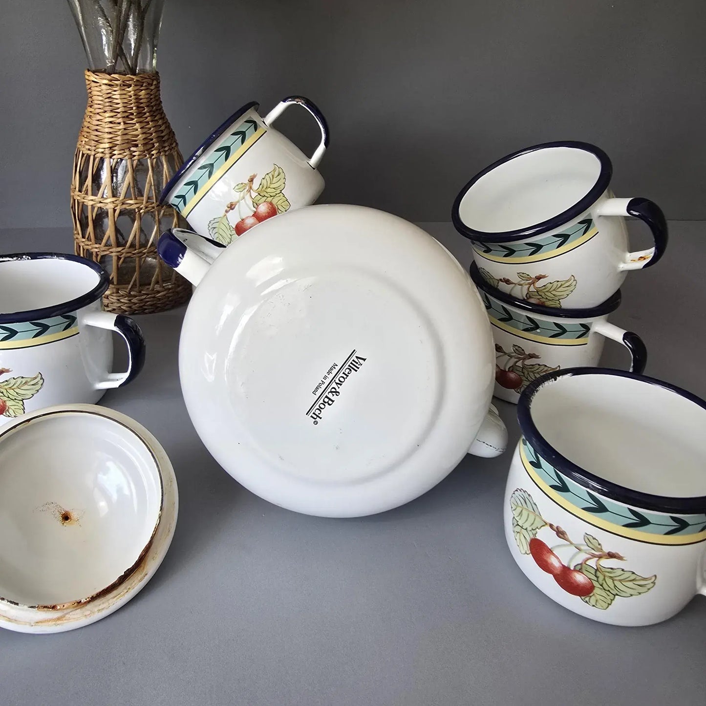 Villeroy & Boch -French Garden - Roanne - Emaille Teekanne und 6 Tassen