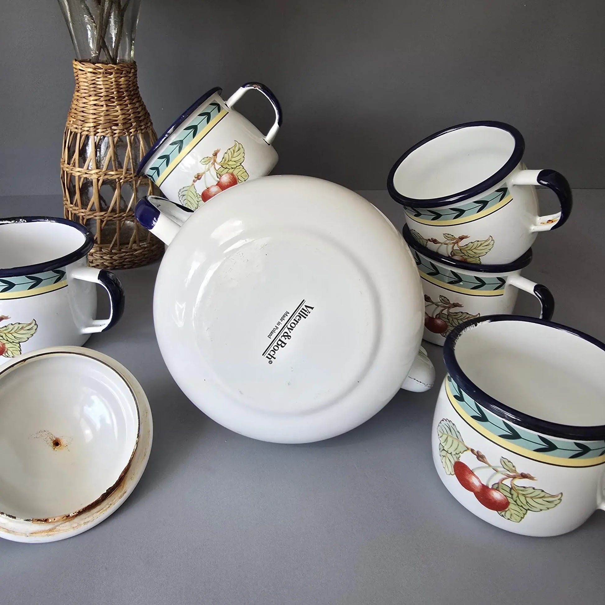 Villeroy & Boch -French Garden - Roanne - Emaille Teekanne und 6 Tassen