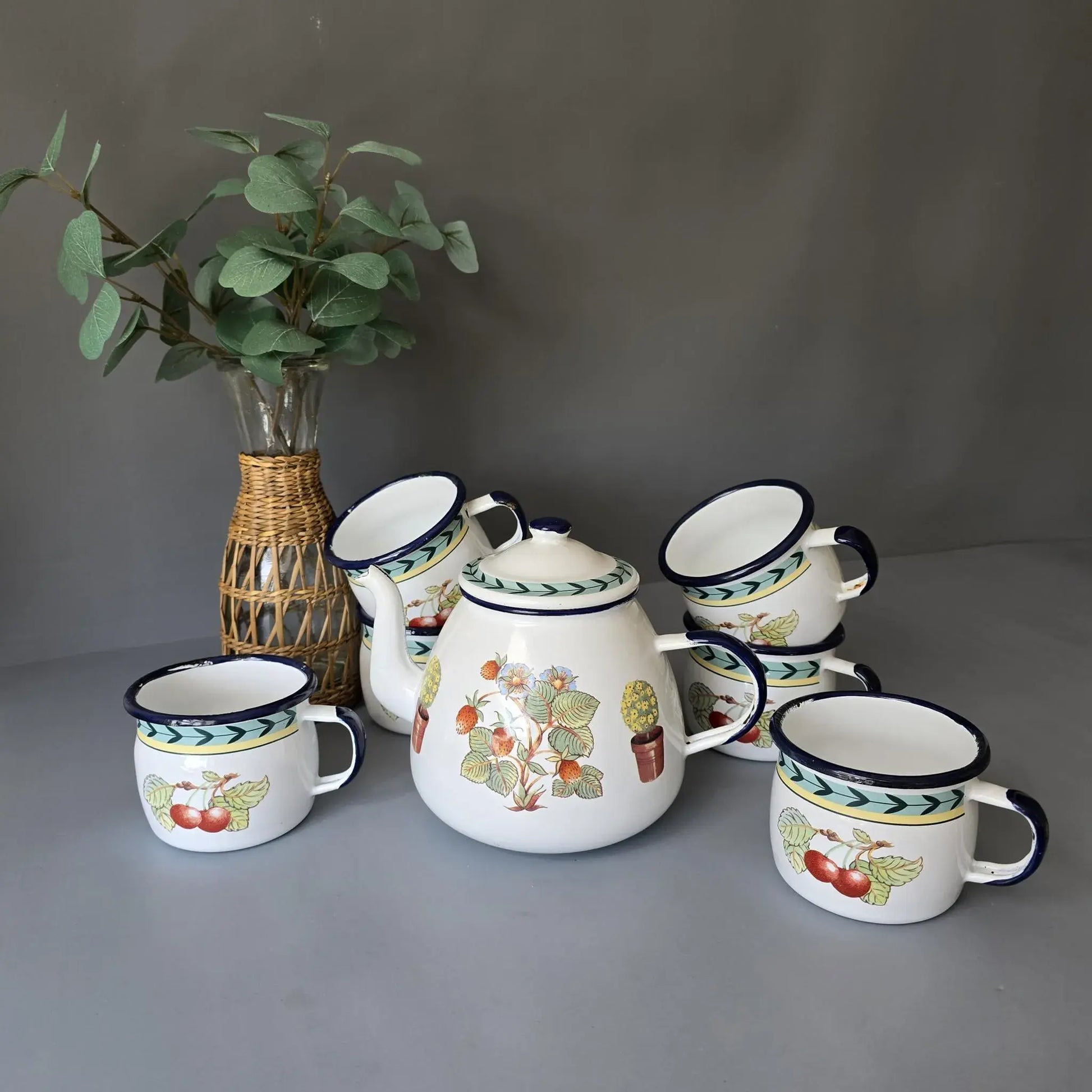 Villeroy & Boch -French Garden - Roanne - Emaille Teekanne und 6 Tassen