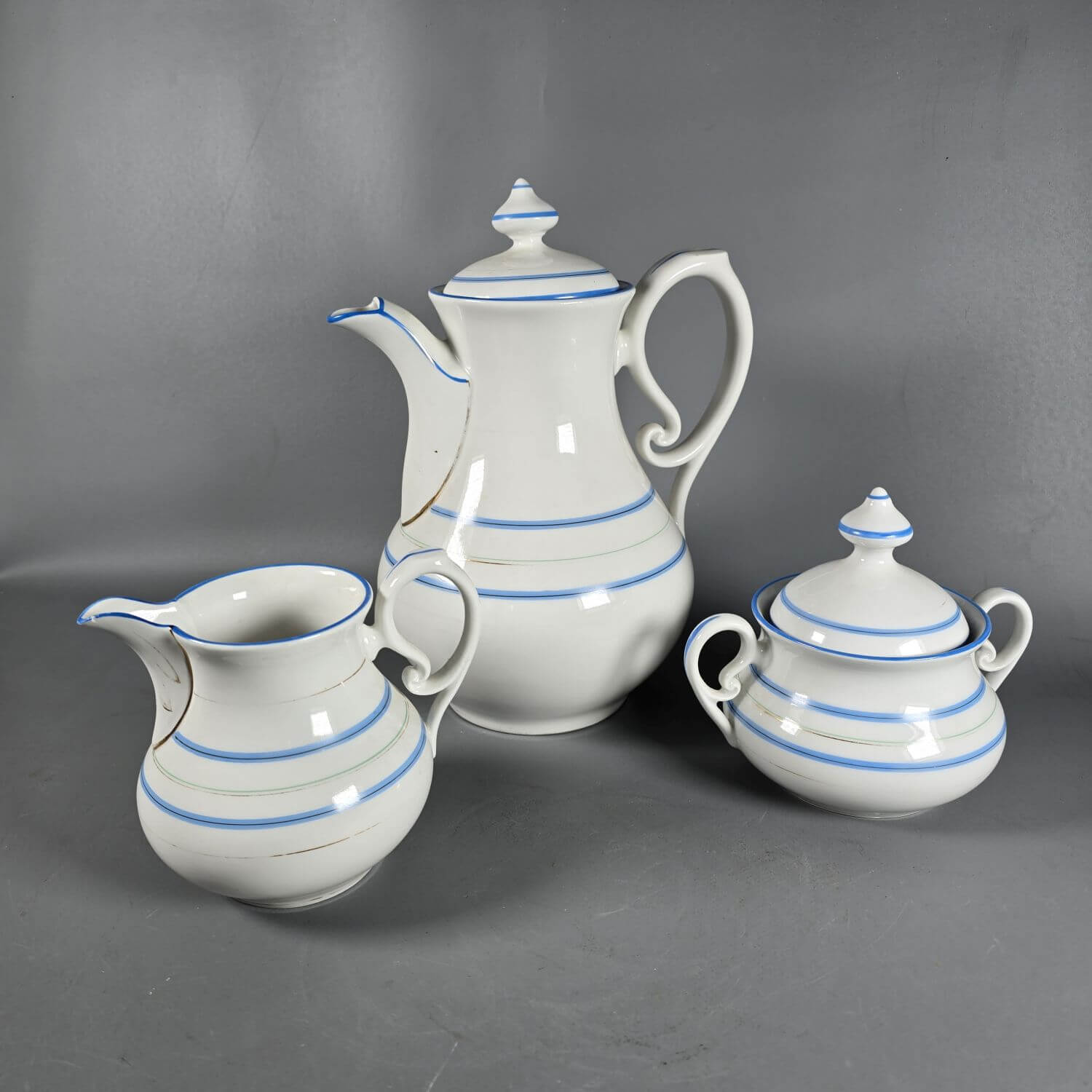 Kaffeekern Blaue Streifen - KPM Krister Waldenburg - Kaffeekanne Zuckerdose Milchkännchen