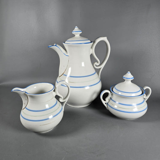Kaffeekern Blaue Streifen - KPM Krister Waldenburg - Kaffeekanne Zuckerdose Milchkännchen