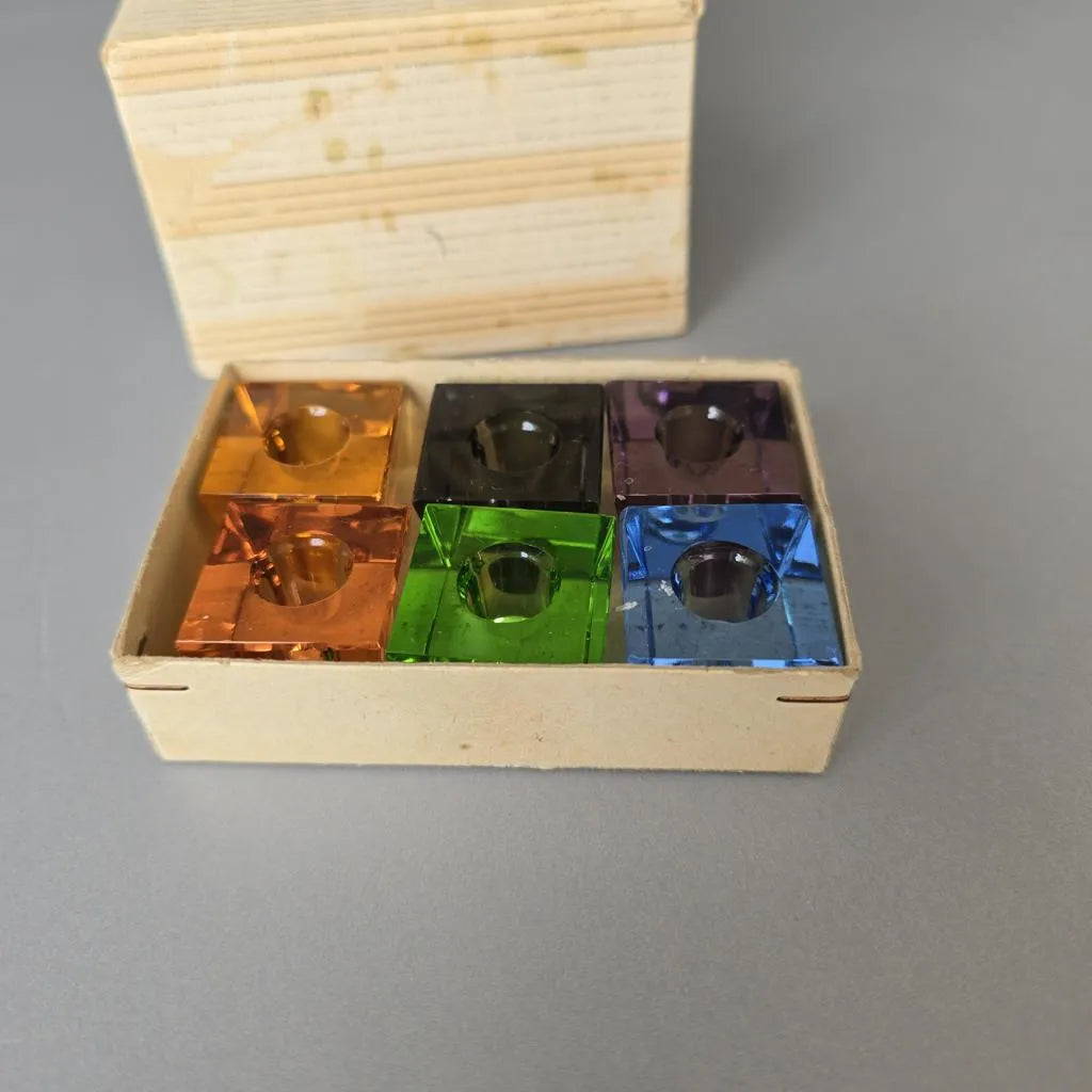 Vintage Mid-Century-Mini-Kerzenständer aus Glas, 6er-Set, mehrfarbig, 1950er Jahre