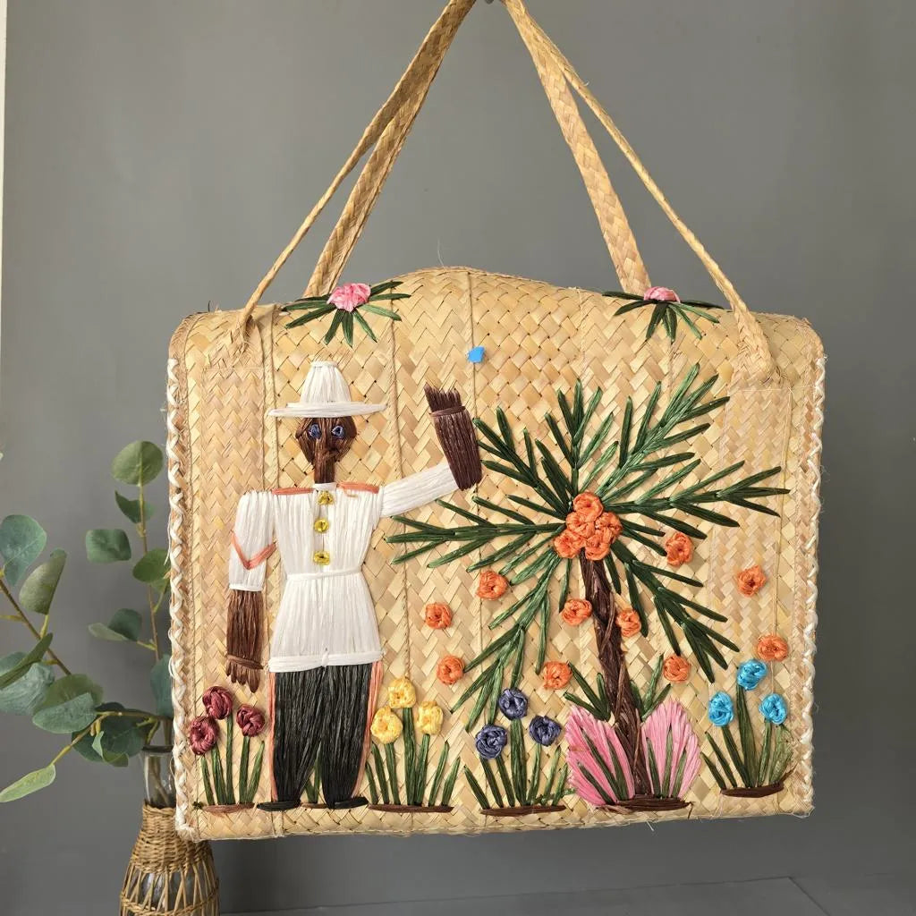 Vintage Raffia Stroh Tasche - Bahamas - 1970er Jahre - Strandtasche 