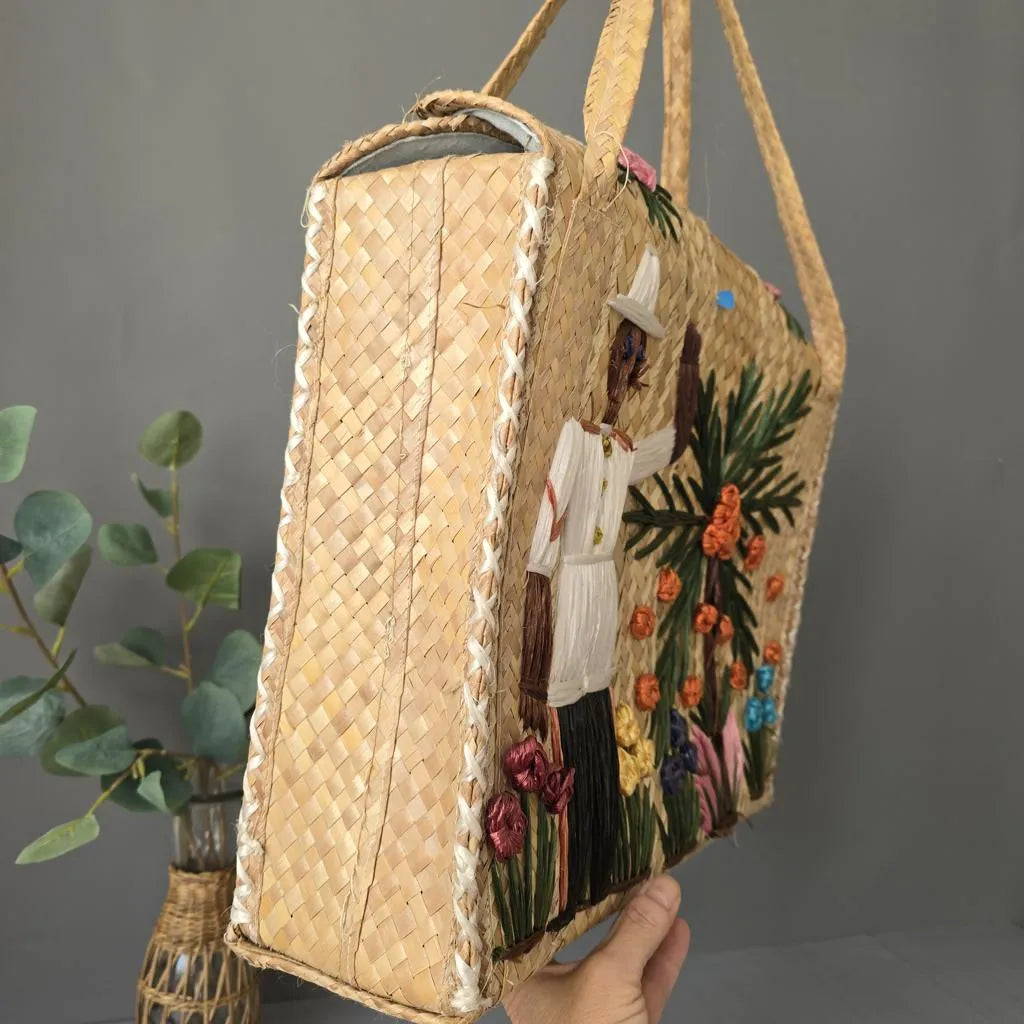 Vintage Raffia Stroh Tasche - Bahamas - 1970er Jahre - Strandtasche 