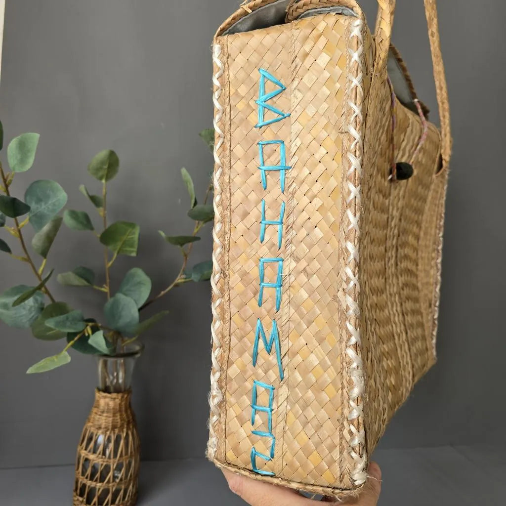 Vintage Raffia Stroh Tasche - Bahamas - 1970er Jahre - Strandtasche 