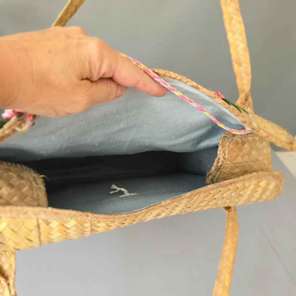 Vintage Raffia Stroh Tasche - Bahamas - 1970er Jahre - Strandtasche 