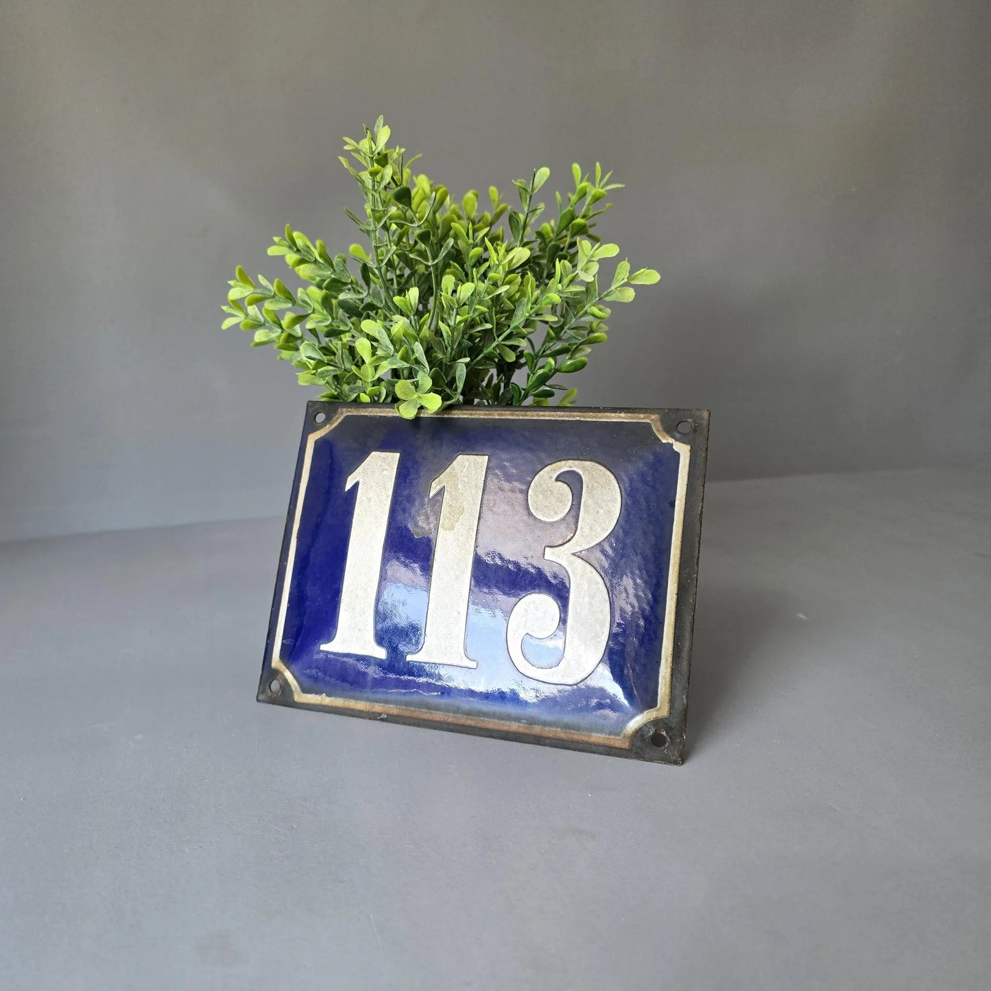 Altes Emaille Schild - Hausnummer 113 - Blau-Weiß