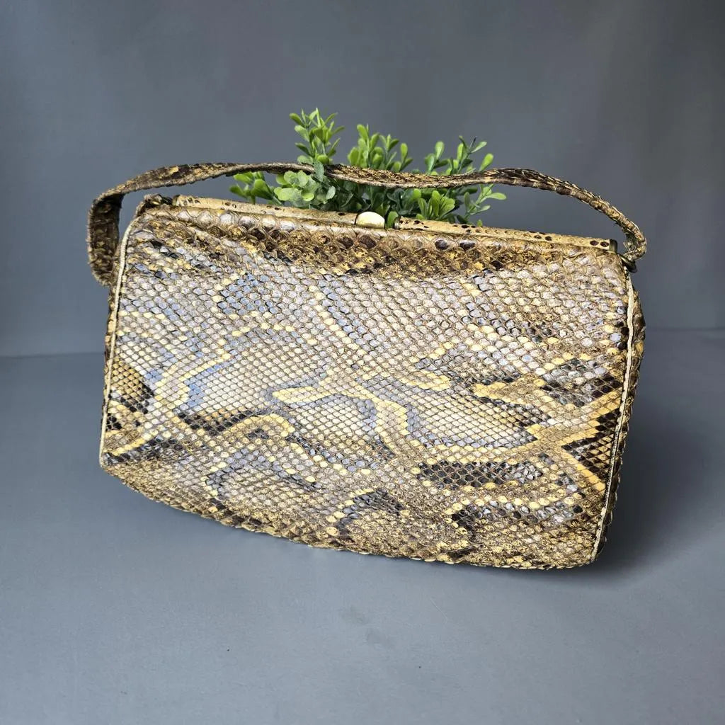 Echtleder Vintage Handtasche in Python-Schlangenleder-Optik