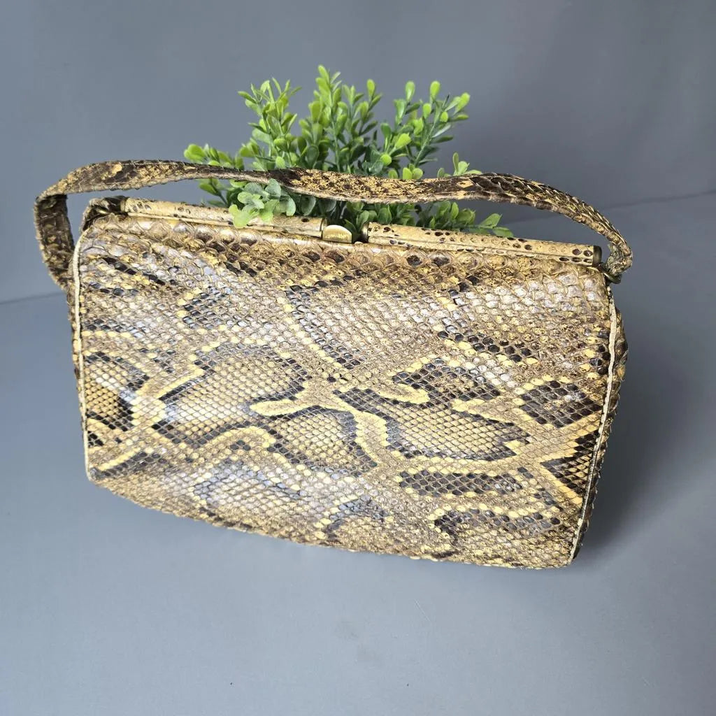 Echtleder Vintage Handtasche in Python-Schlangenleder-Optik