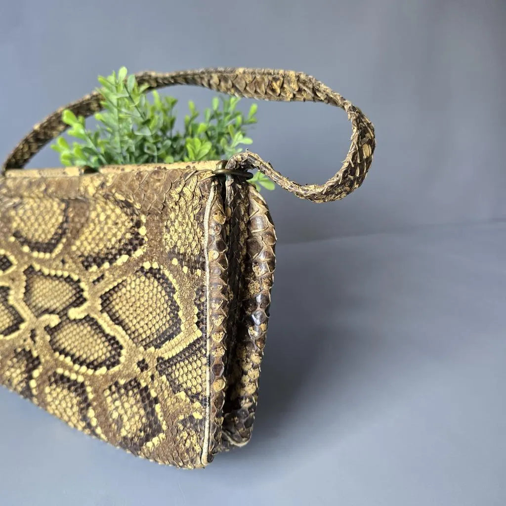 Echtleder Vintage Handtasche in Python-Schlangenleder-Optik