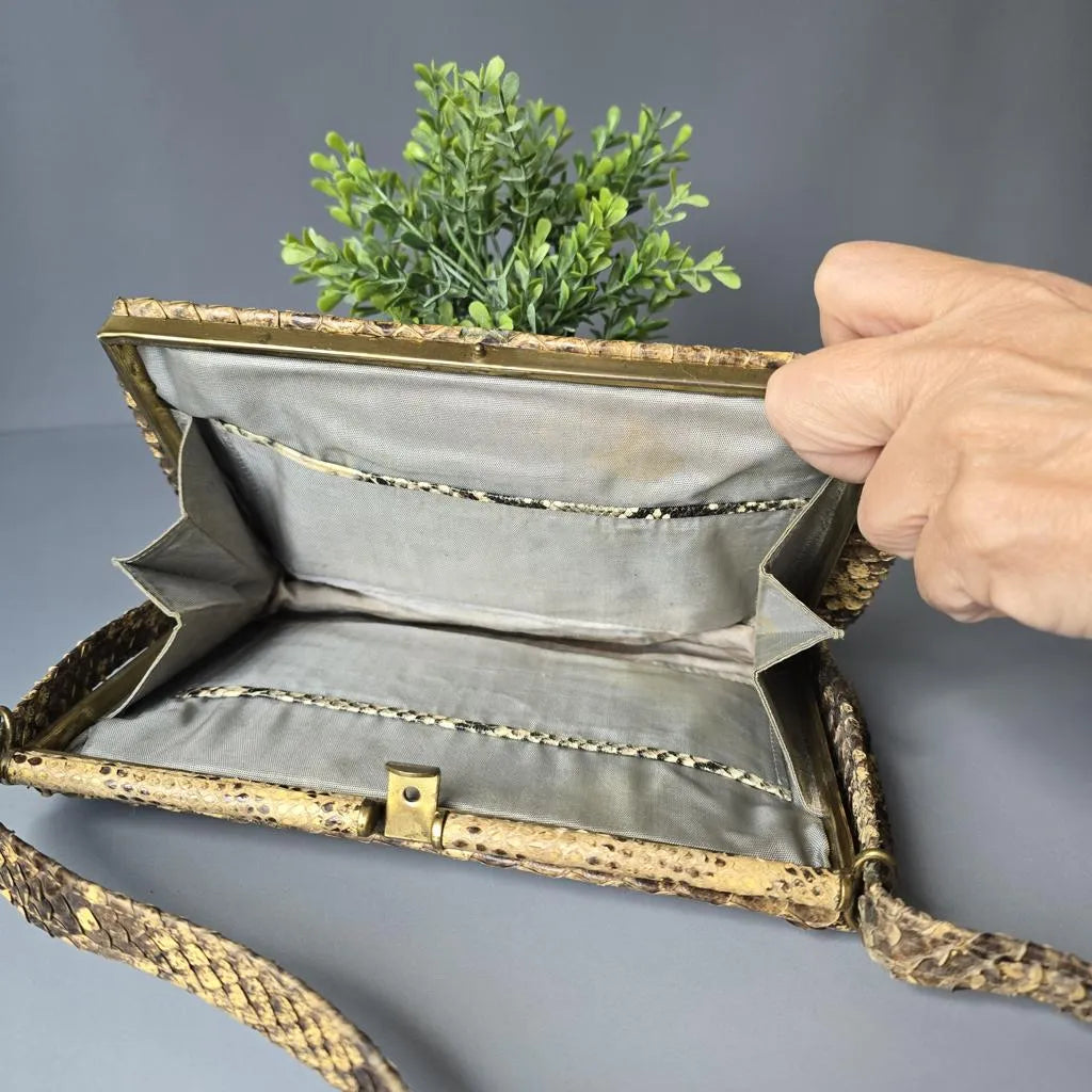 Echtleder Vintage Handtasche in Python-Schlangenleder-Optik