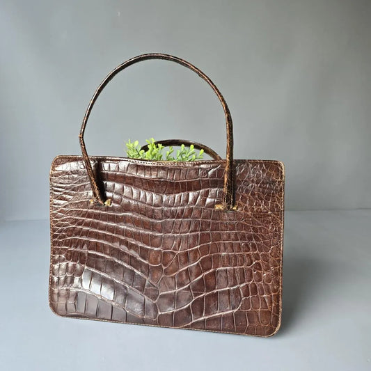 Vintage Damentasche aus Echtleder in markanter Kroko-Optik 