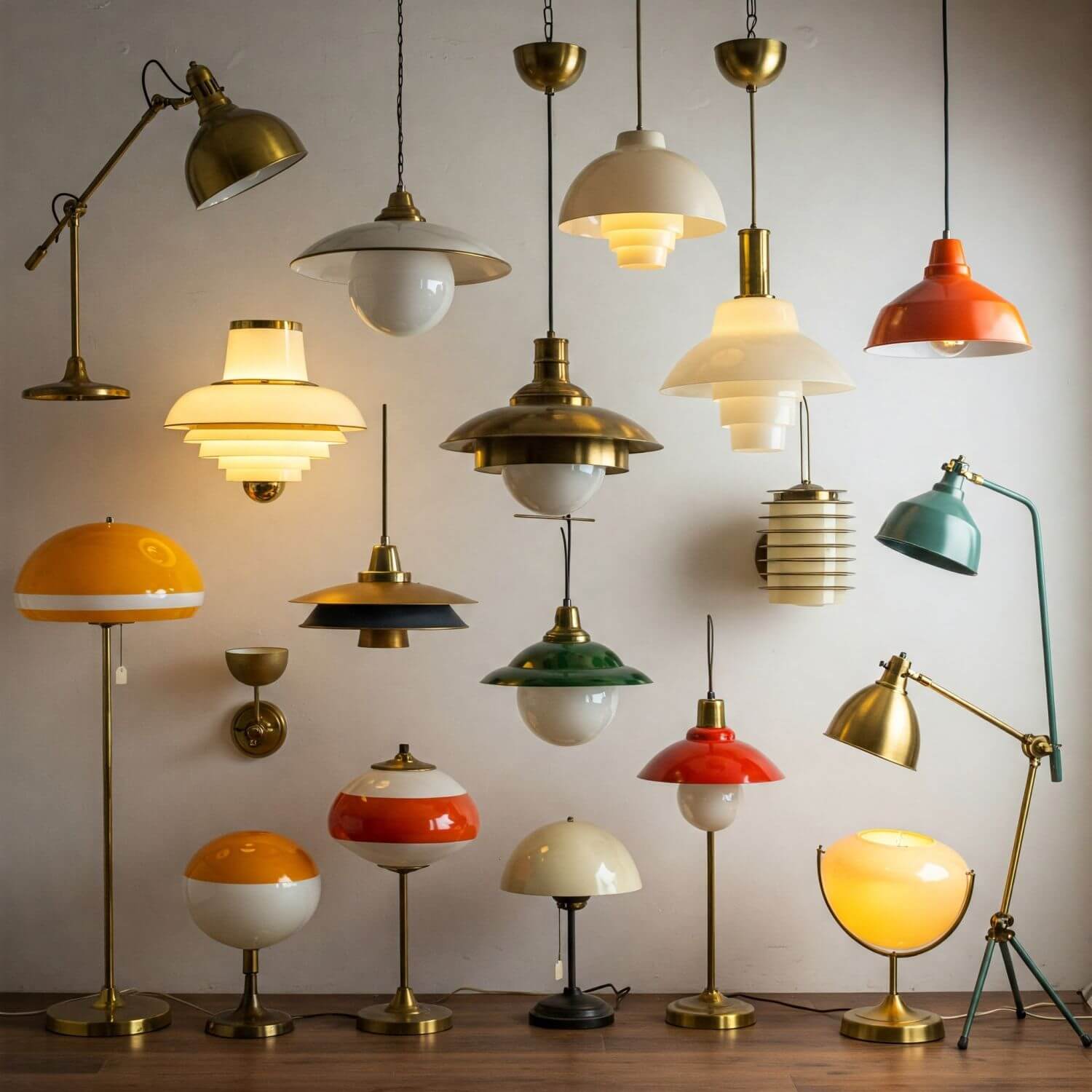 Verschiedenen Vintage Lampen, Tischleuchten, Stehlampen, Hängelampen