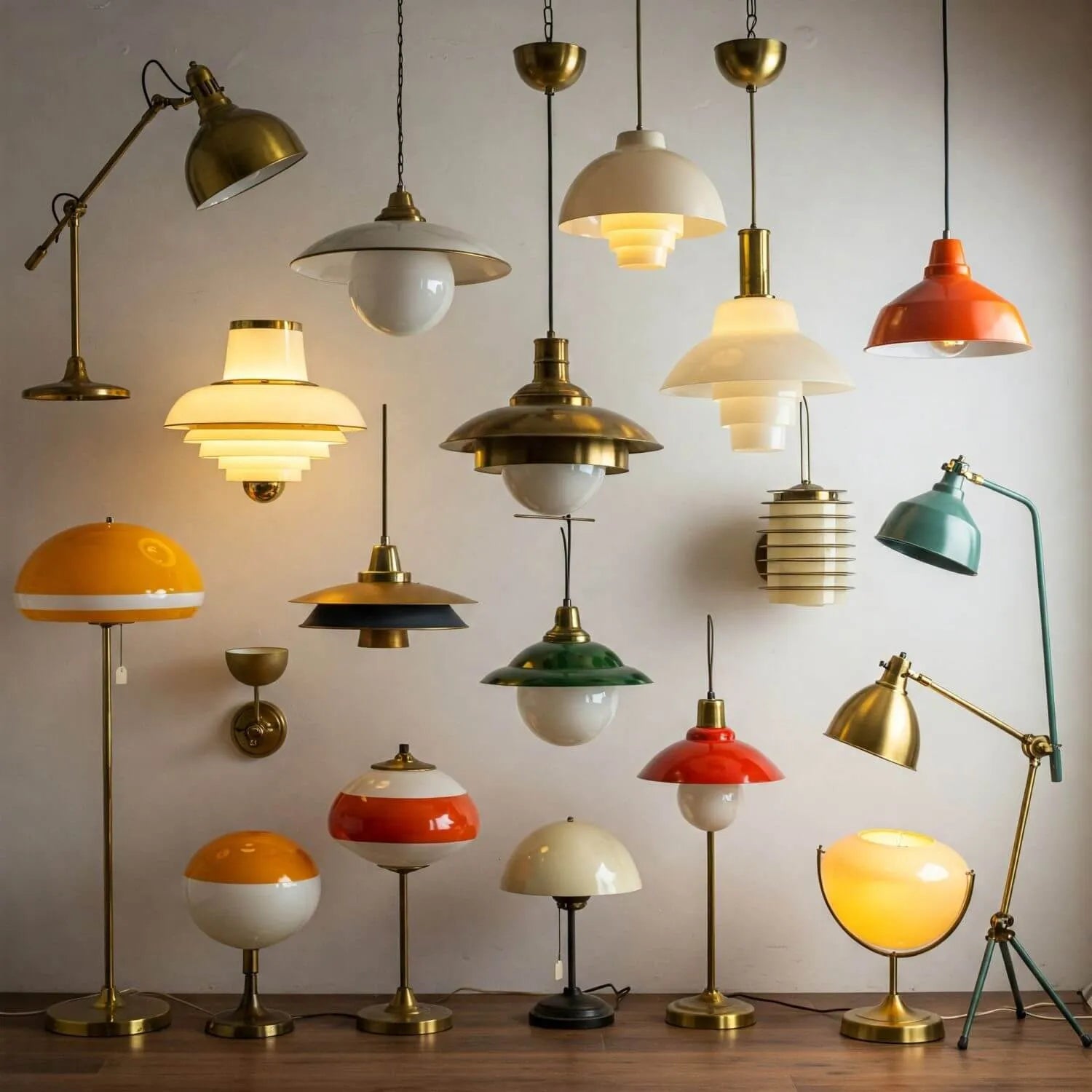 diverse Vintage Lampen, Hängeleuchten, Wandlampen, Tischlampen