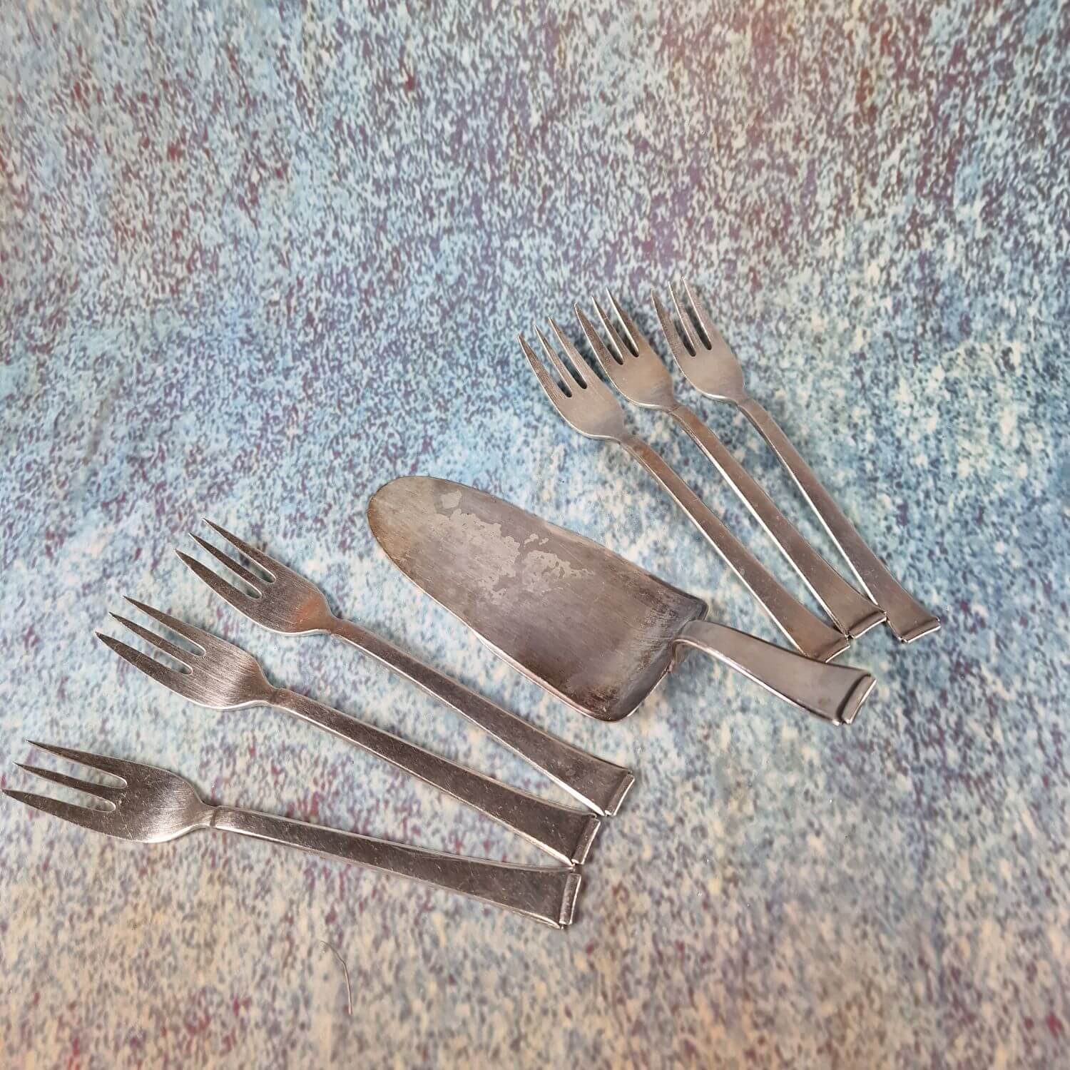 WMF 2500 Art Deco - Tortenheber und 6 Kuchengabeln - 90 versilbert