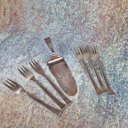 WMF 2500 Art Deco - Tortenheber und 6 Kuchengabeln - 90 versilbert