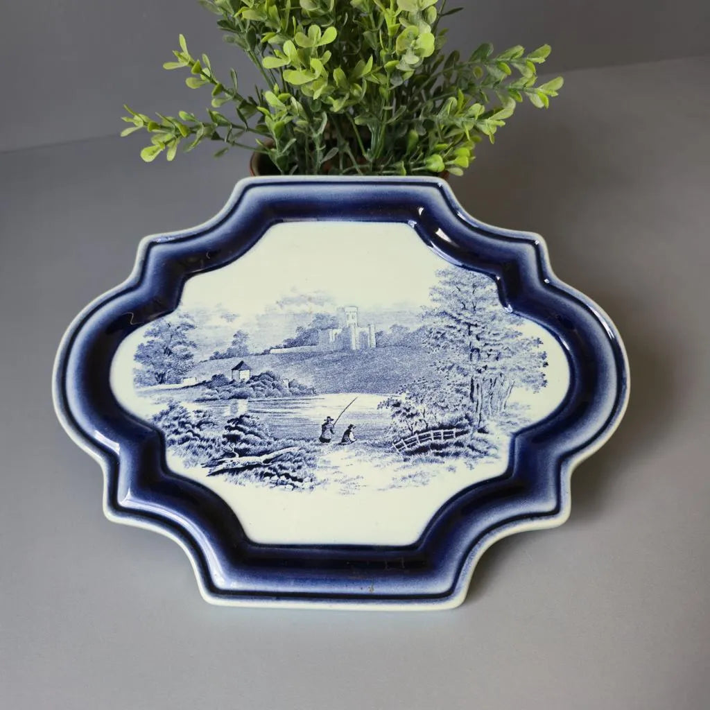Vintage Boch Belgien Blau & Weiß Landschaftsszene Keramik Wandtafel