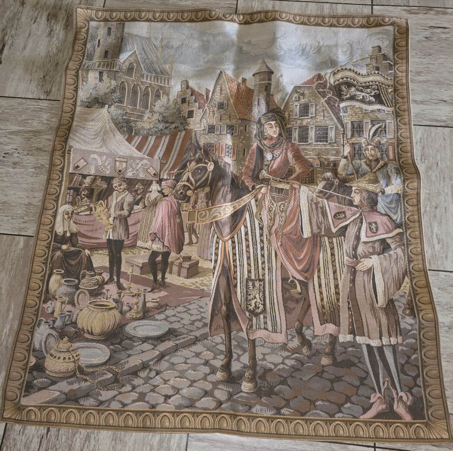 Vintage Wandteppich - Tappisserie - Alter Wandbehang - Marktszene