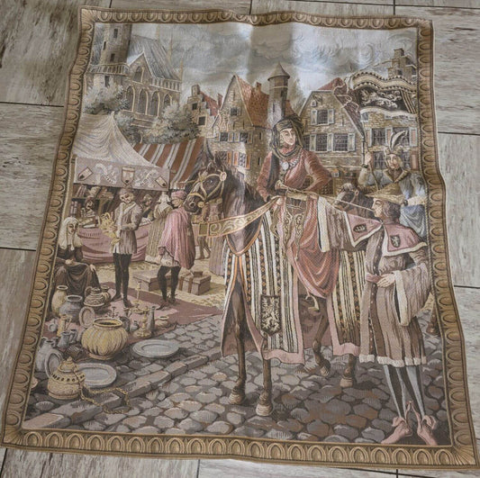 Vintage Wandteppich - Tappisserie - Alter Wandbehang - Marktszene