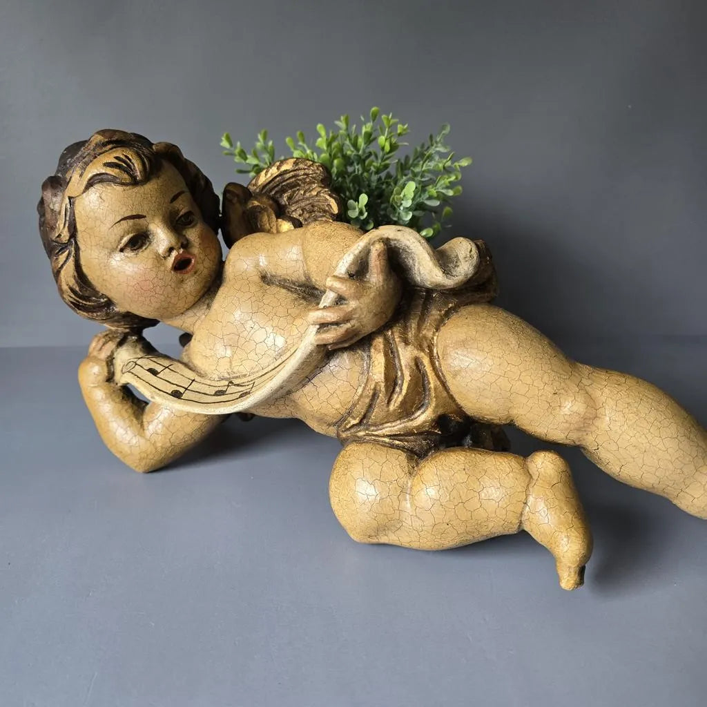 Große geschnitzter Barock Engel mit Noten