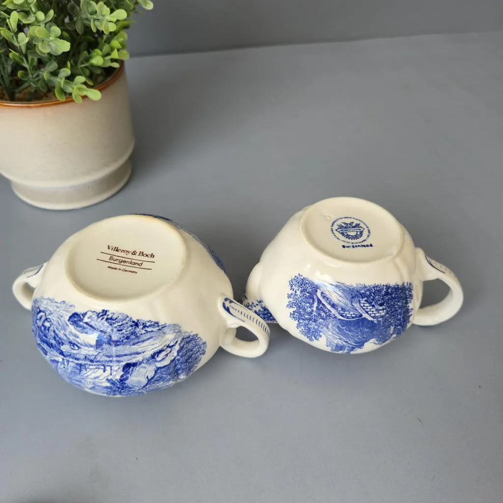 Zucker und Milch Set - Villeroy & Boch Burgenland Blau - blaue und braune Bodenmarke