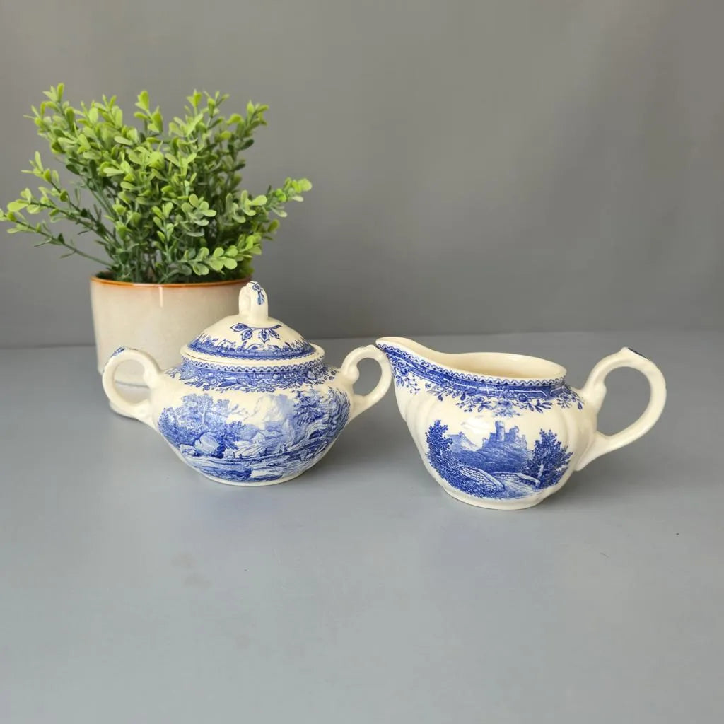 Zucker und Milch Set - Villeroy & Boch Burgenland Blau - blaue und braune Bodenmarke