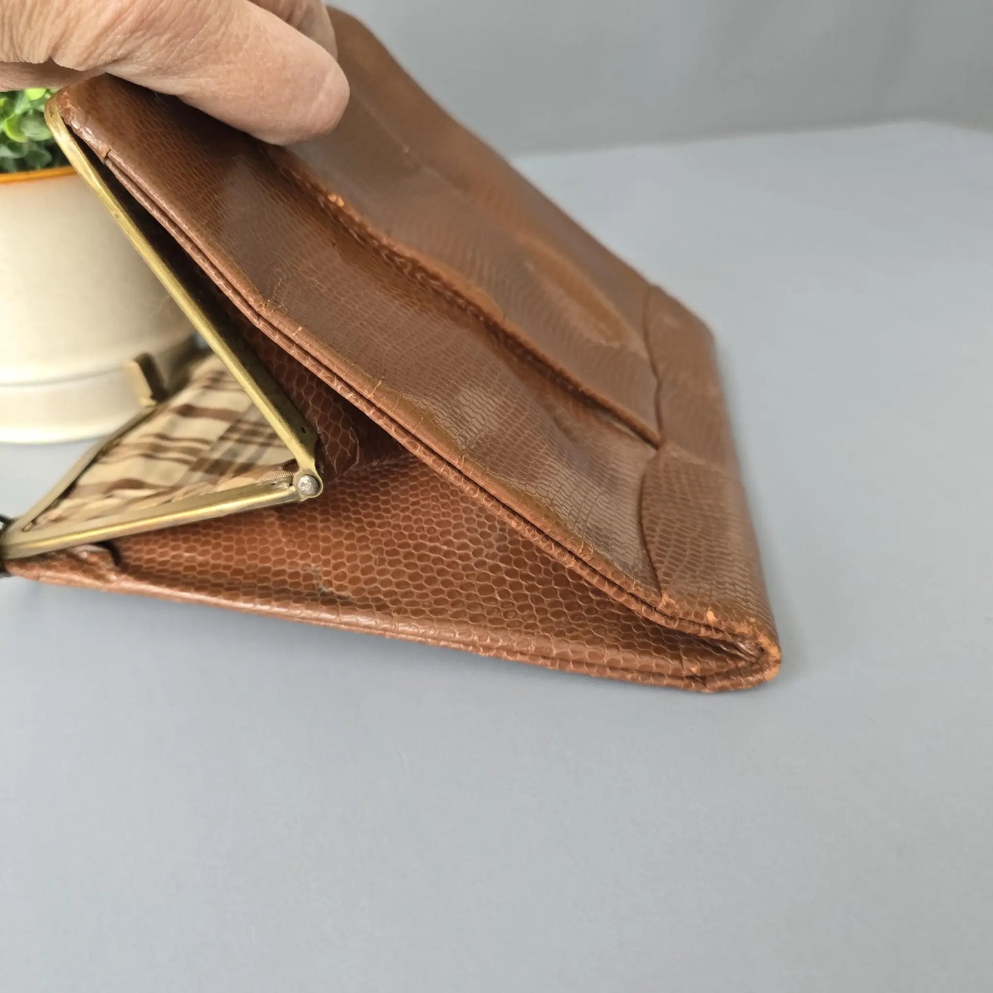 Handtasche aus den 30ern - hellbraunes leder in Schlangenleder Optik