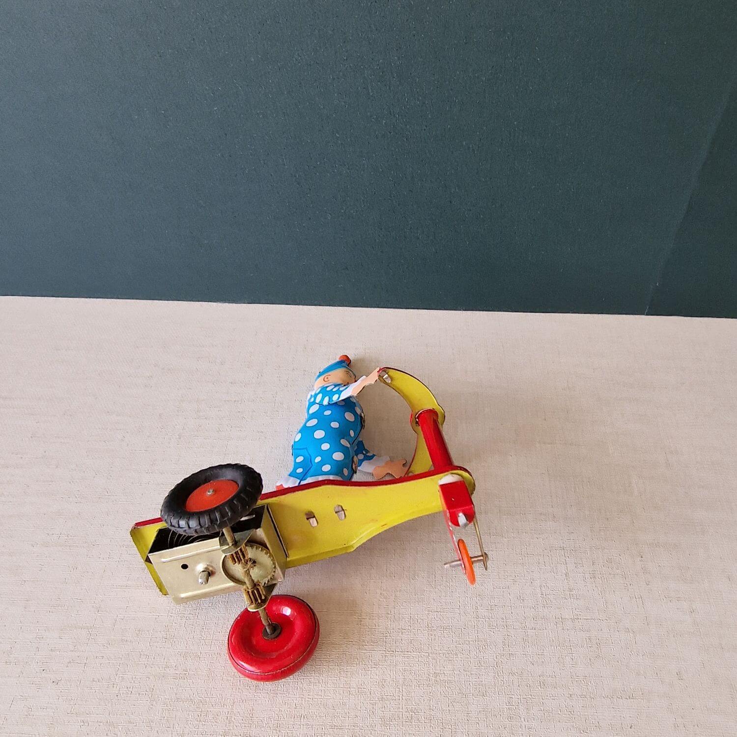 Vintage mechanisches Blechspielzeug - Clown auf Dreirad Roller - Aufziehspielzeug