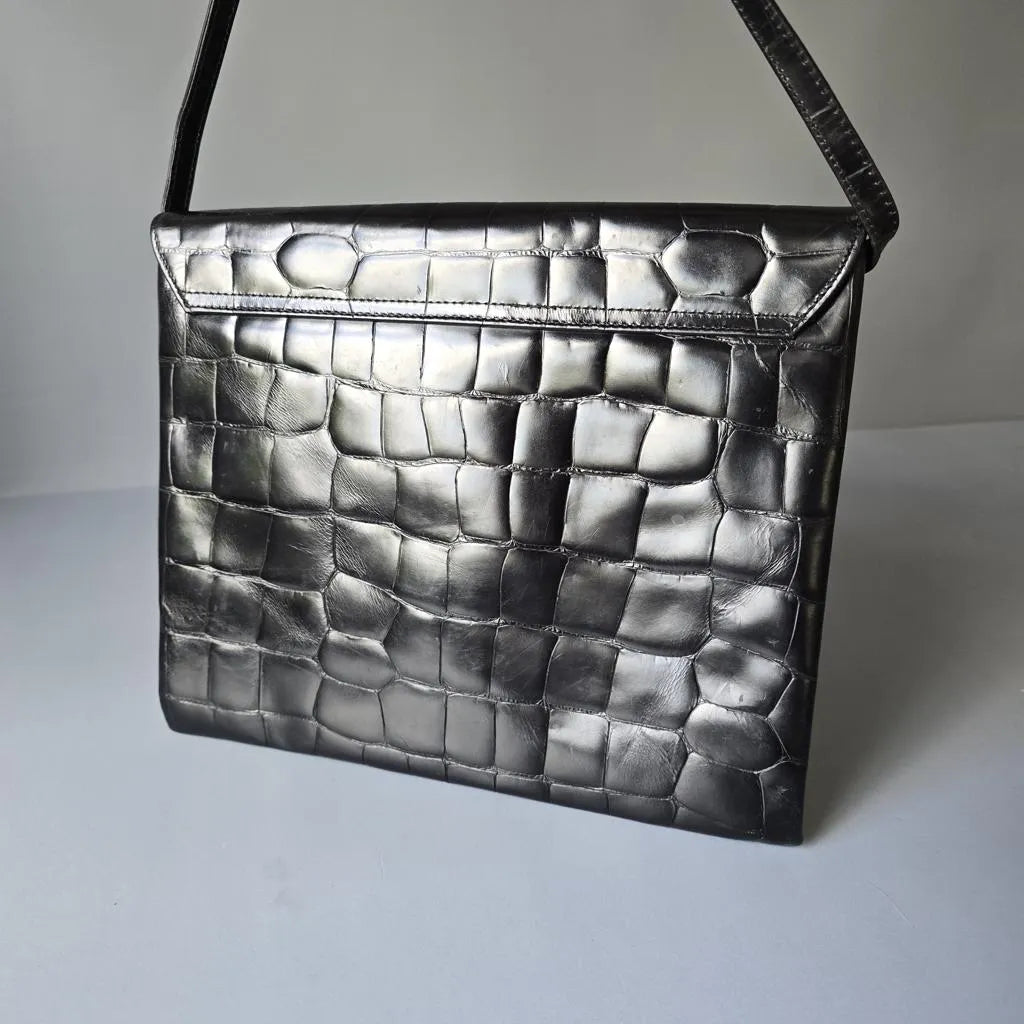 Vintage Umhängetasche - Tasche aus Leder in Kroko Optik