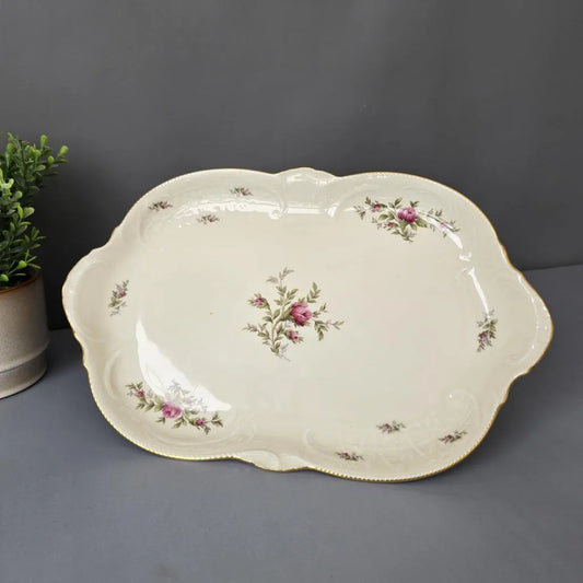 Rosenthal - Sanssouci - große cremefarbene Servierplatte- Moosrose mit Goldrand