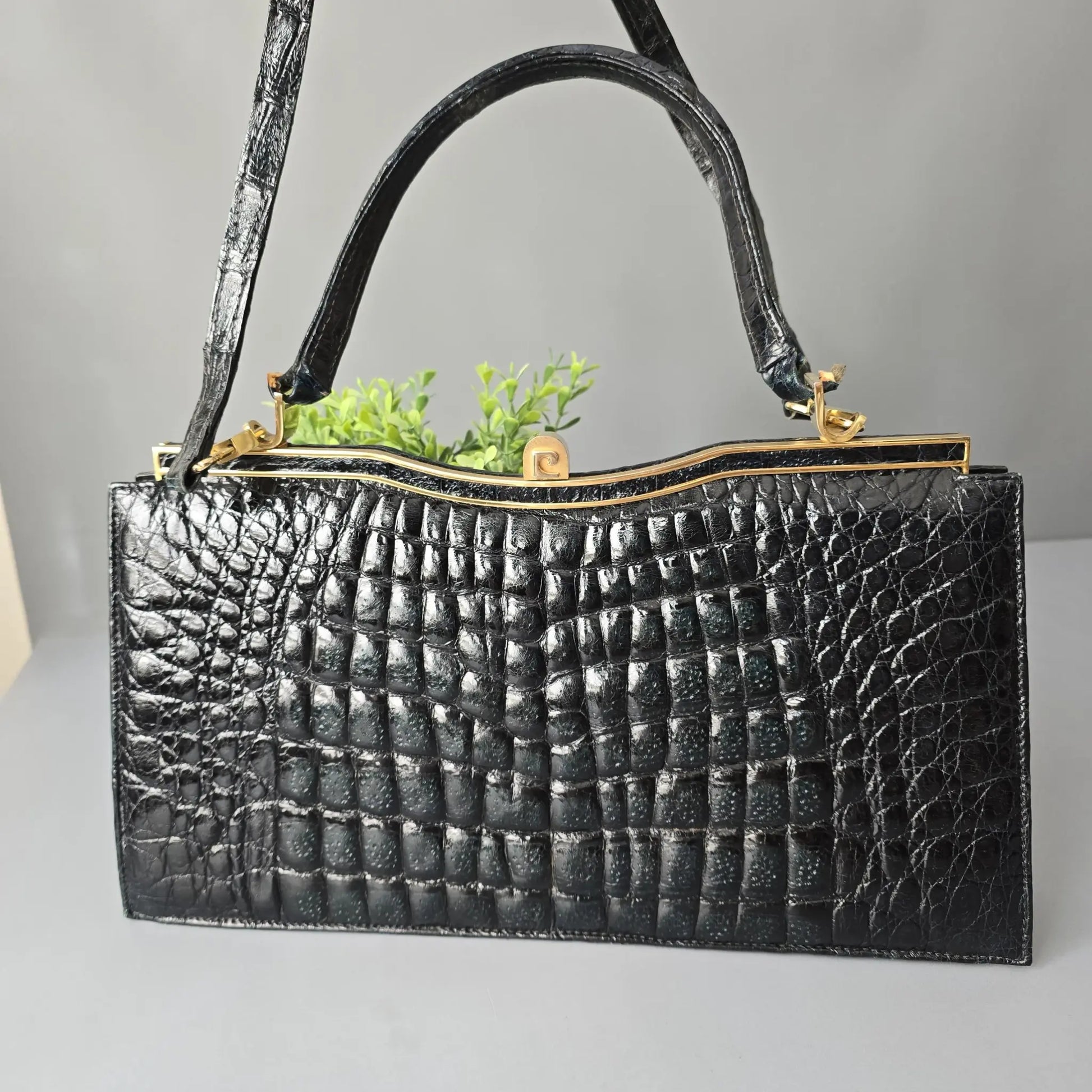 Vintage Pierre Cardin Handtasche - schwarz in Krokodilleder-Optik