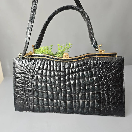 Vintage Pierre Cardin Handtasche - schwarz in Krokodilleder-Optik