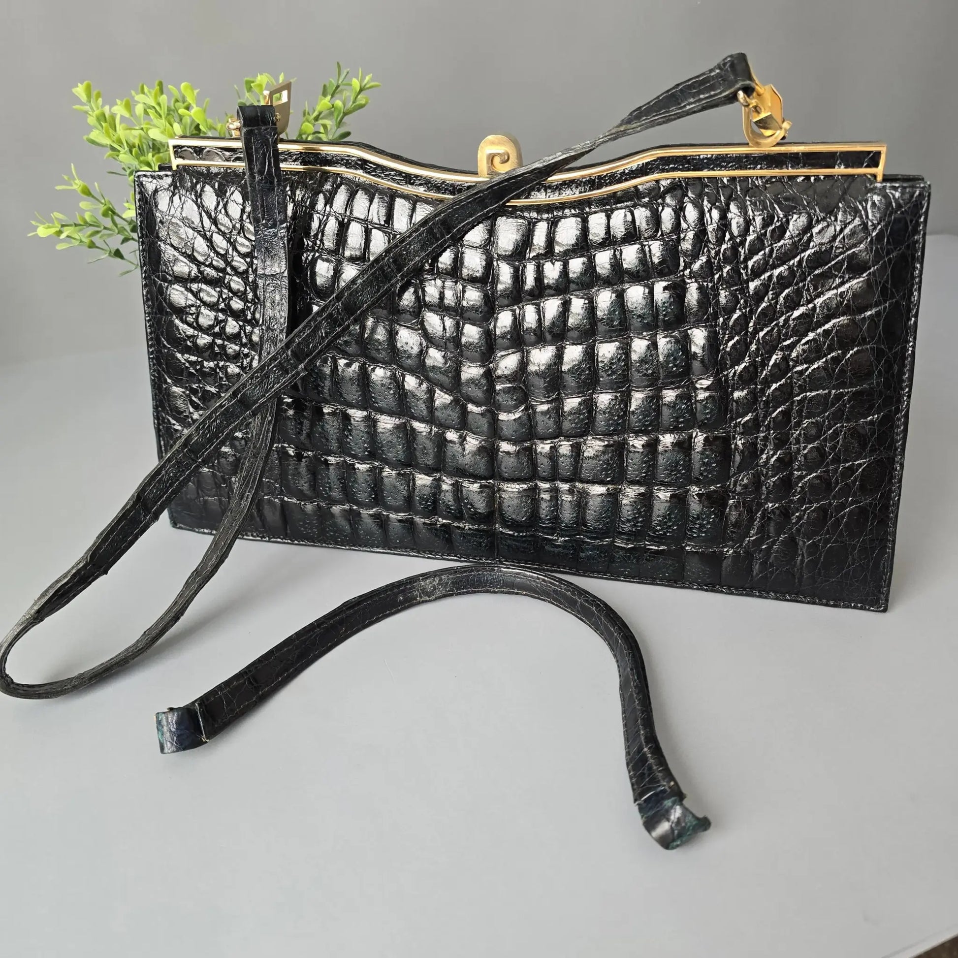 Vintage Pierre Cardin Handtasche - schwarz in Krokodilleder-Optik
