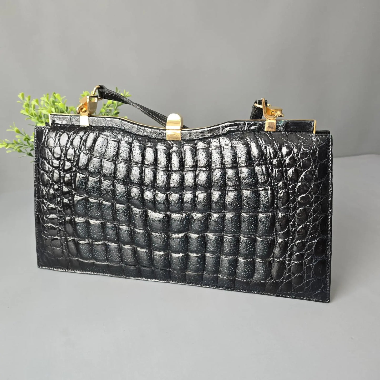 Vintage Pierre Cardin Handtasche - schwarz in Krokodilleder-Optik