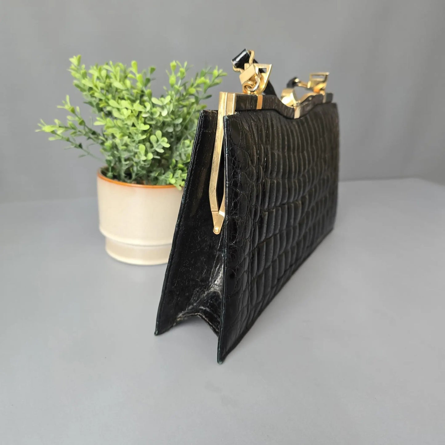 Vintage Pierre Cardin Handtasche - schwarz in Krokodilleder-Optik