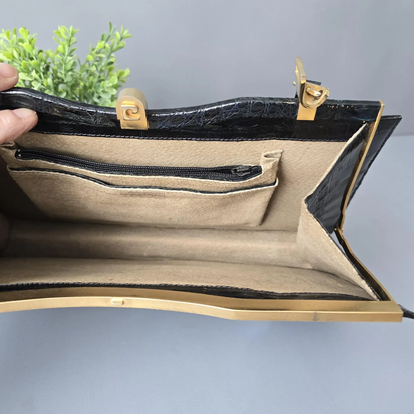 Vintage Pierre Cardin Handtasche - schwarz in Krokodilleder-Optik
